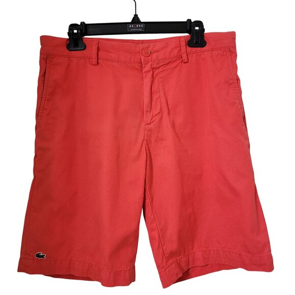 Lacoste Size 32 Red-Orange Colored Classic Fit Chino Bermuda Length Shorts - Picture 1 of 12